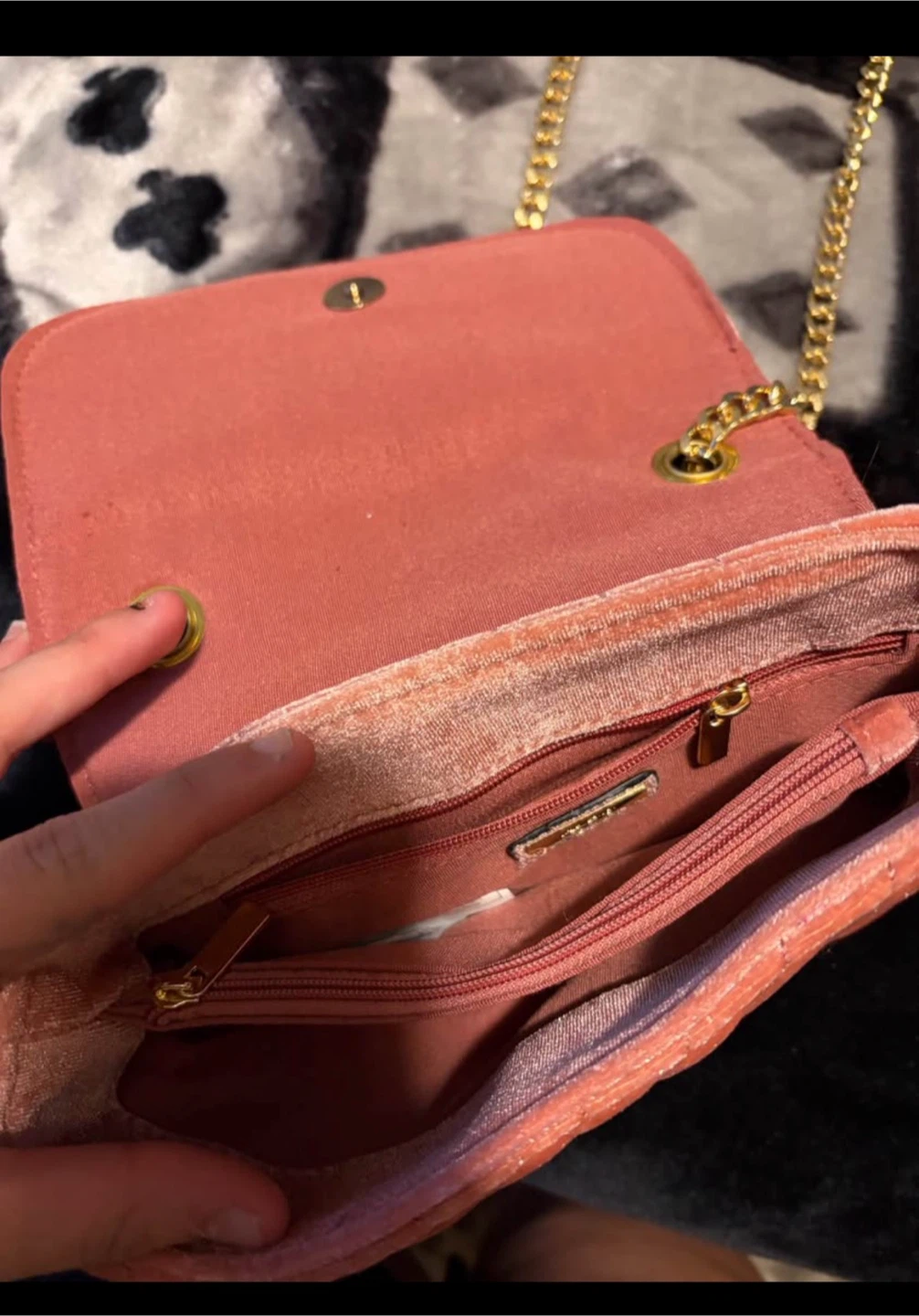 Pink Quilted Velvet Crossbody Bag - photo 3