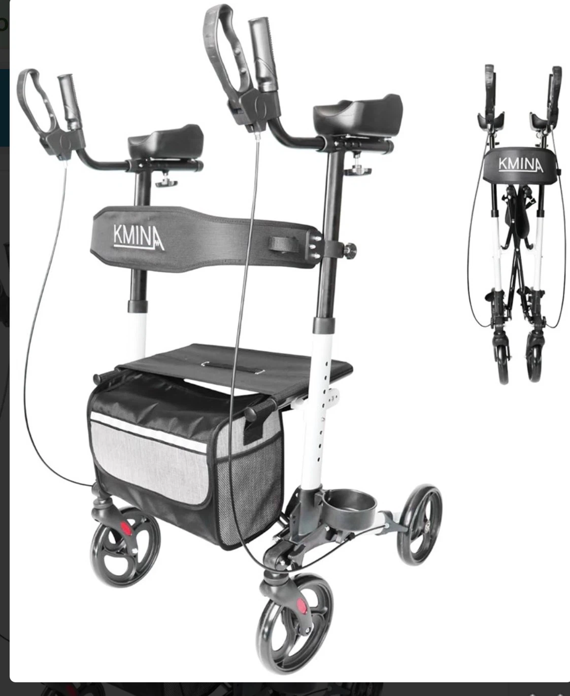 KMINA Upright Rollator Walker & Seat & Back Support, Folding