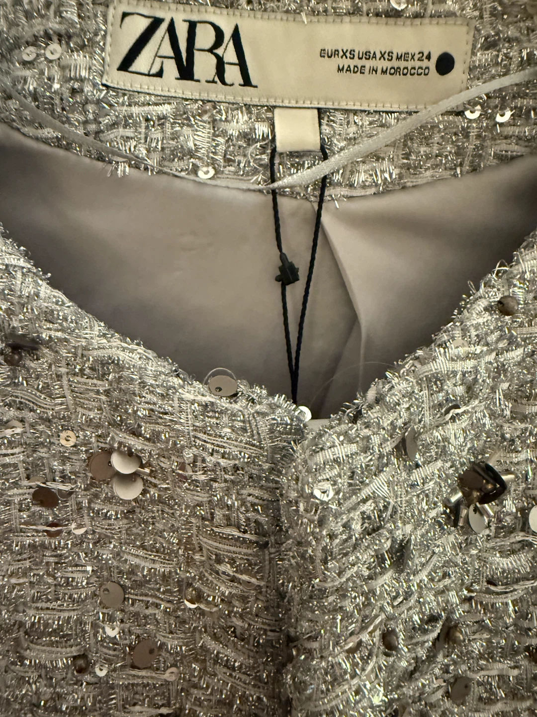 🏈Zara Silver Sequined Tweed Jacket - photo 3