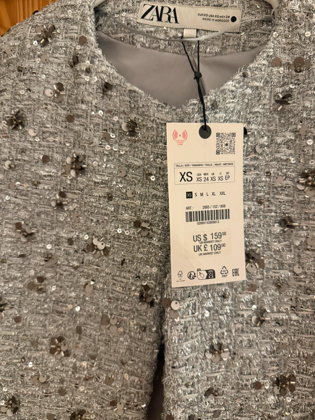 🏈Zara Silver Sequined Tweed Jacket - photo 4