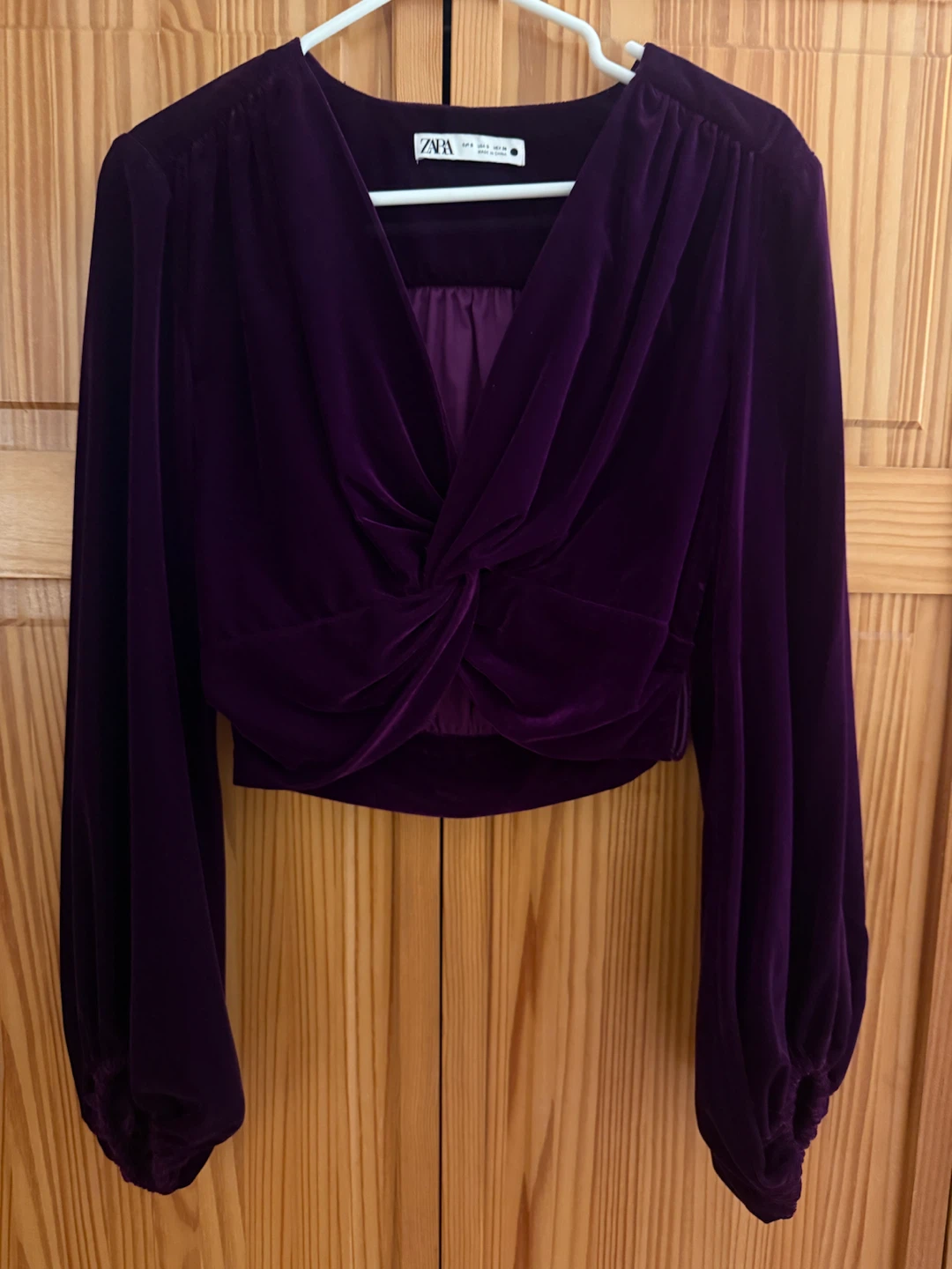 🏈Zara Purple Velvet Twist Front Long Sleeve Top