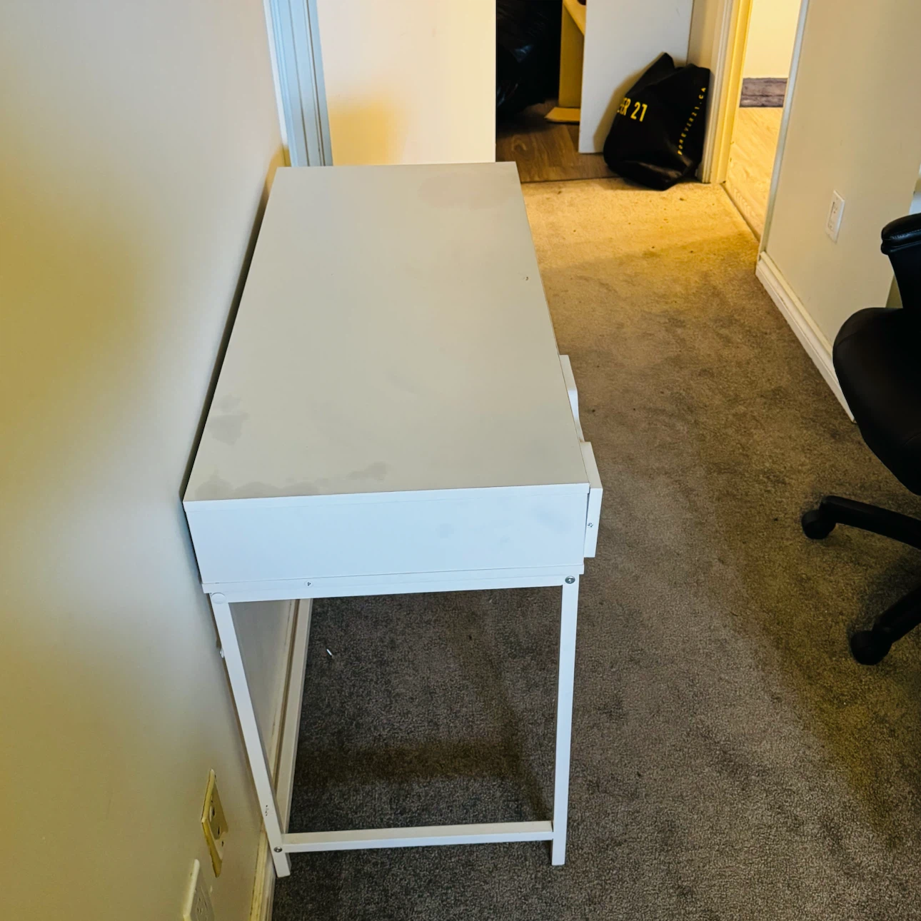White Minimalist Desk with Drawer - photo 2