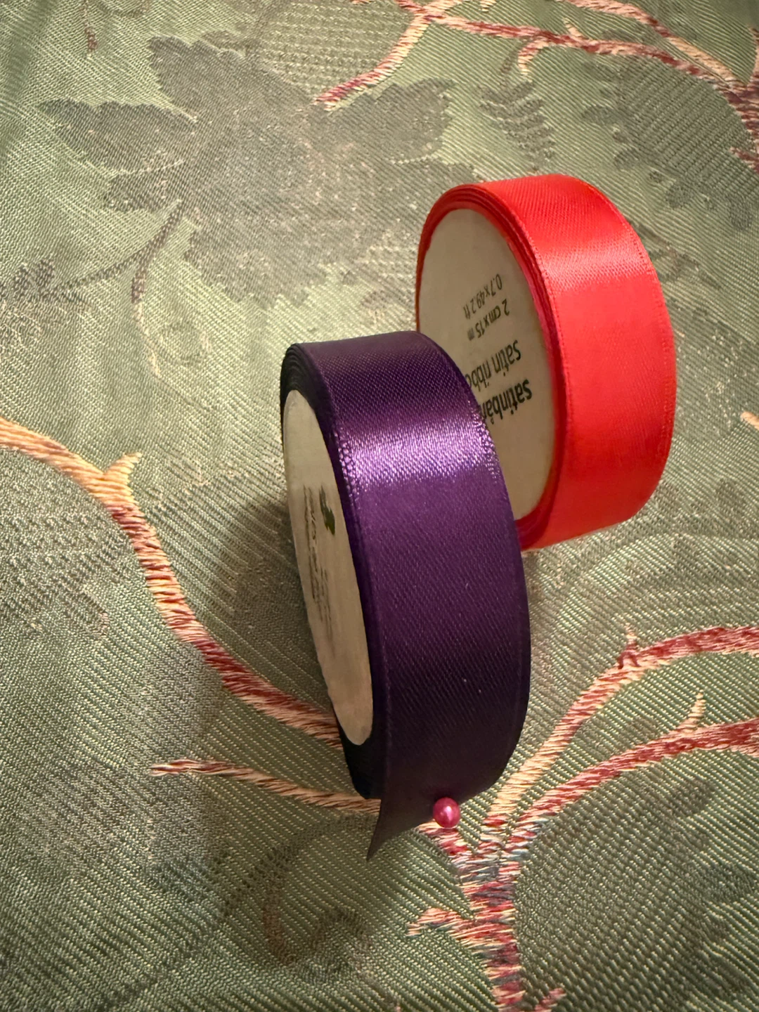 🏈Two Satin Ribbon Spools Red and Purple