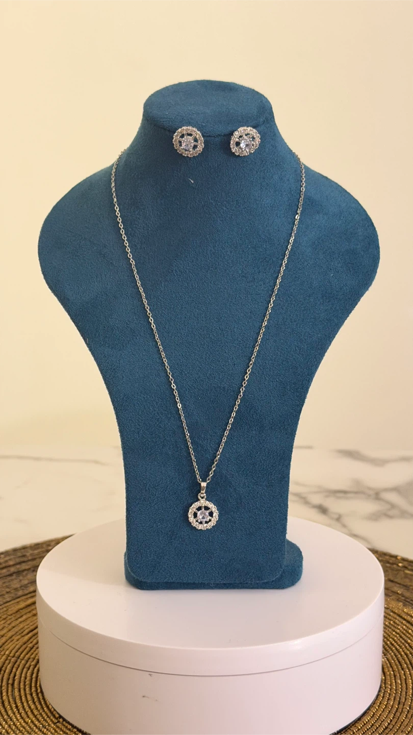 Silver-Tone Necklace and Earring Jewelry Set
