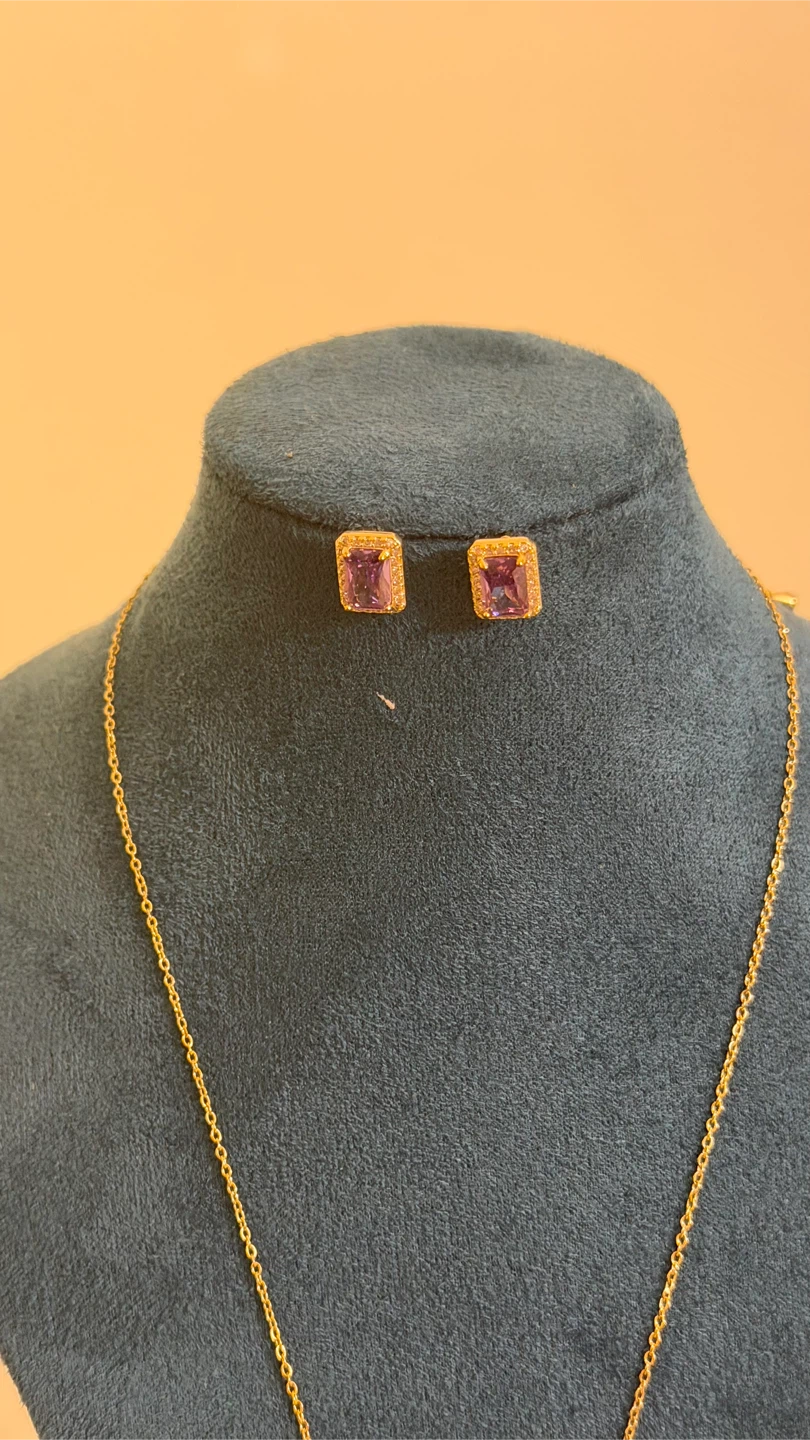 Purple Crystal Pendant Necklace and Stud Earrings Set - photo 2
