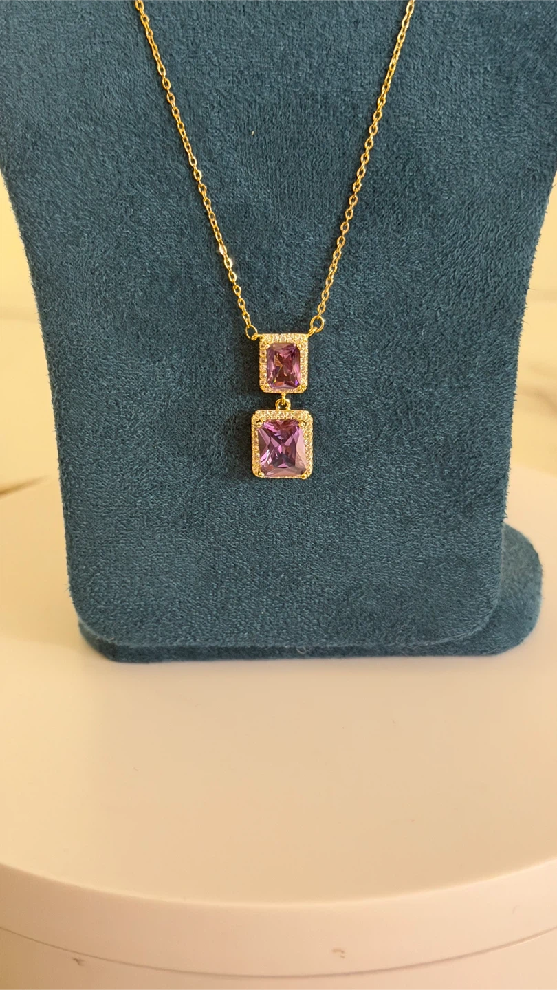 Purple Crystal Pendant Necklace and Stud Earrings Set - photo 3