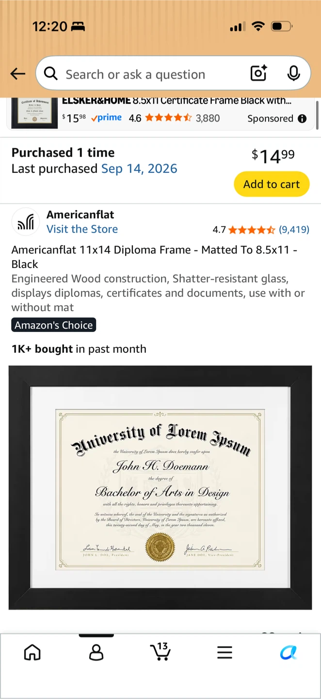 Americanflat 11x14 Diploma Frame