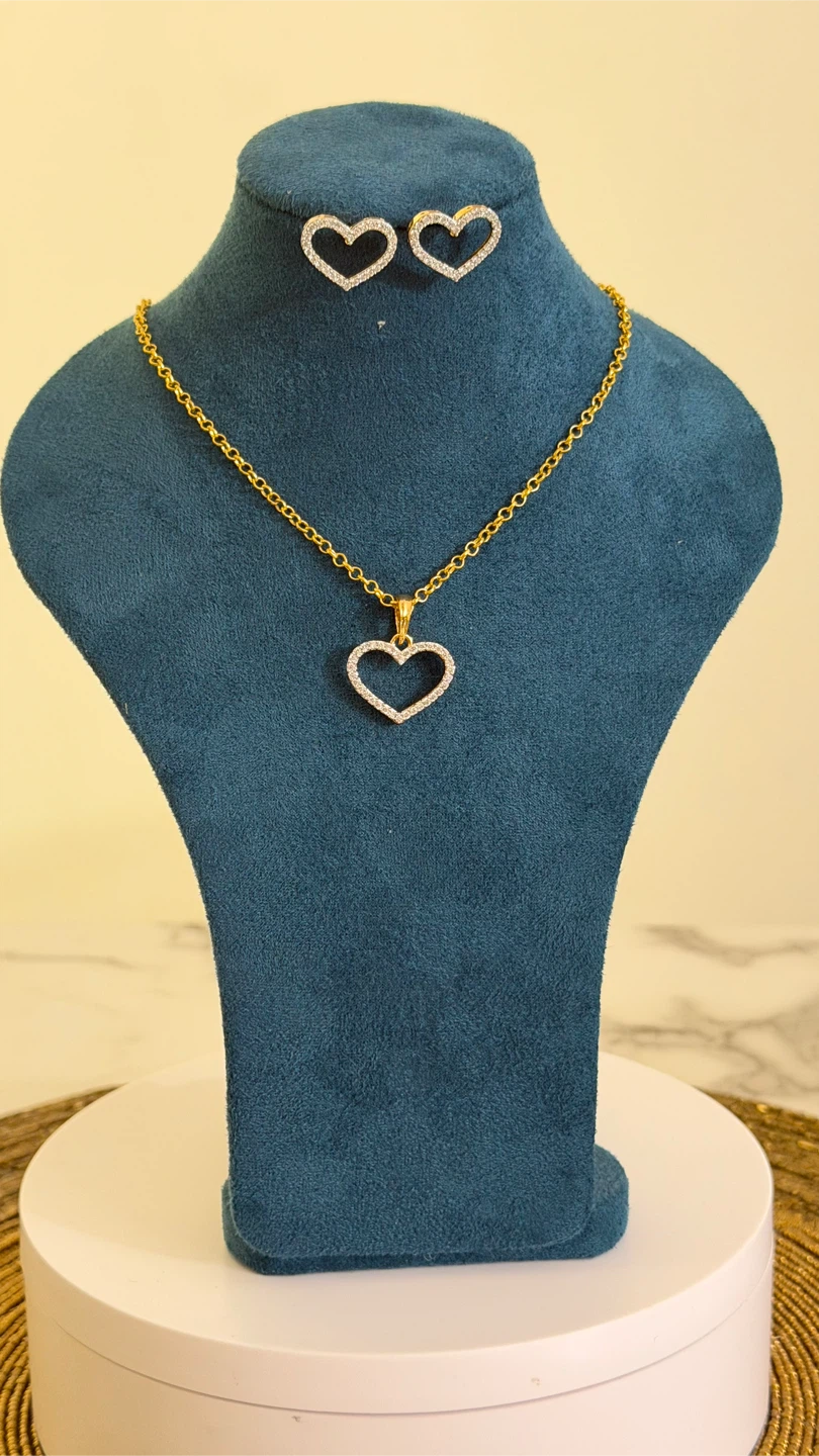 Gold-tone Heart Necklace and Earring Set