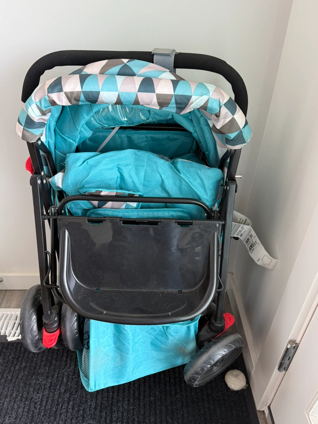 Collapsible Baby Stroller - Teal and Patterned