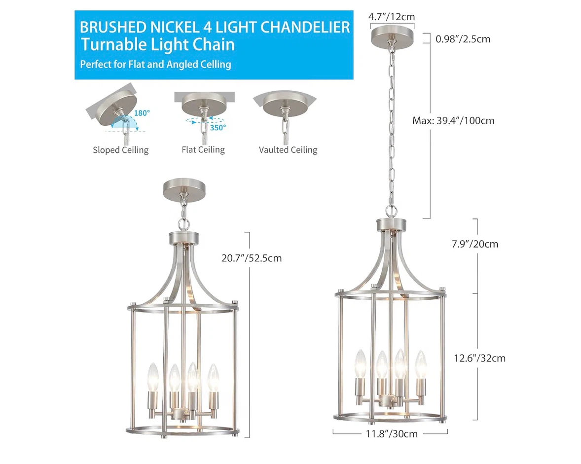 Brushed Nickel 4-Light Lantern Chandelier - photo 4