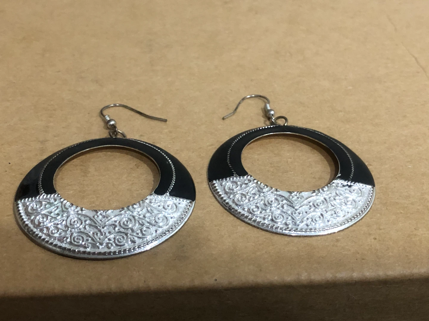 Black and Silver Hoop Earrings 🏈