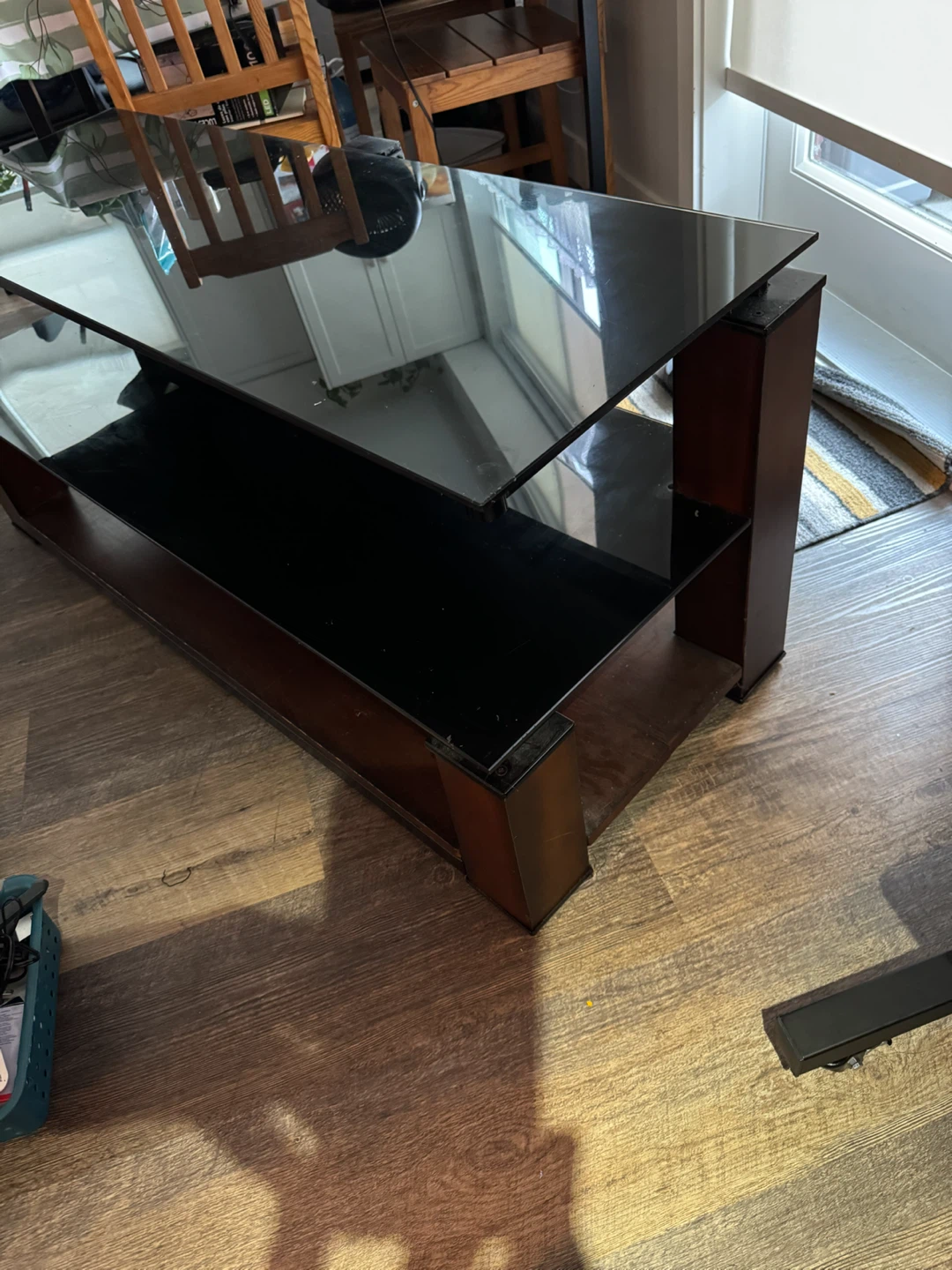 Black Glass and Wood TV Stand - photo 4