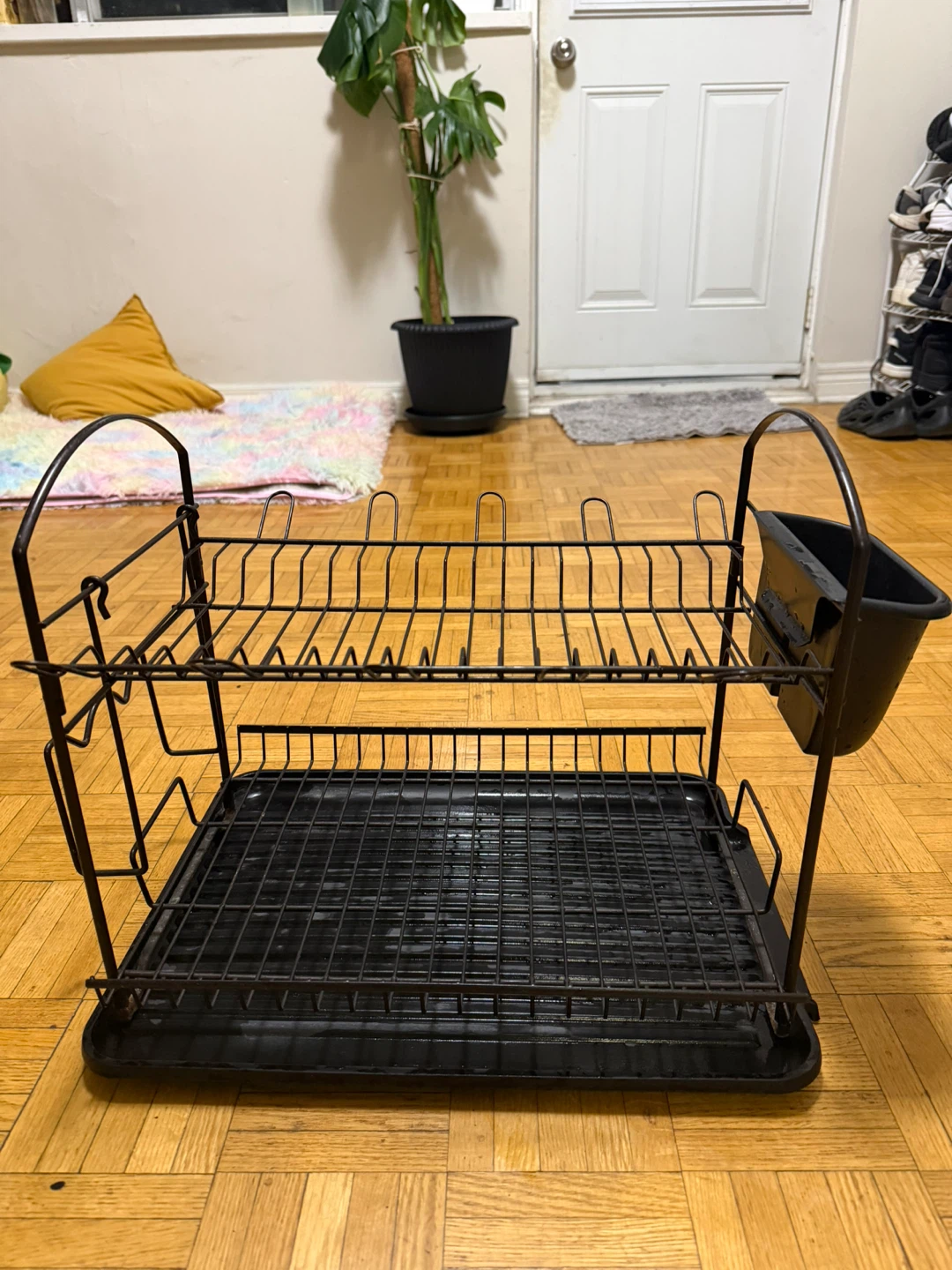 Two-tier black metal dish drying rack