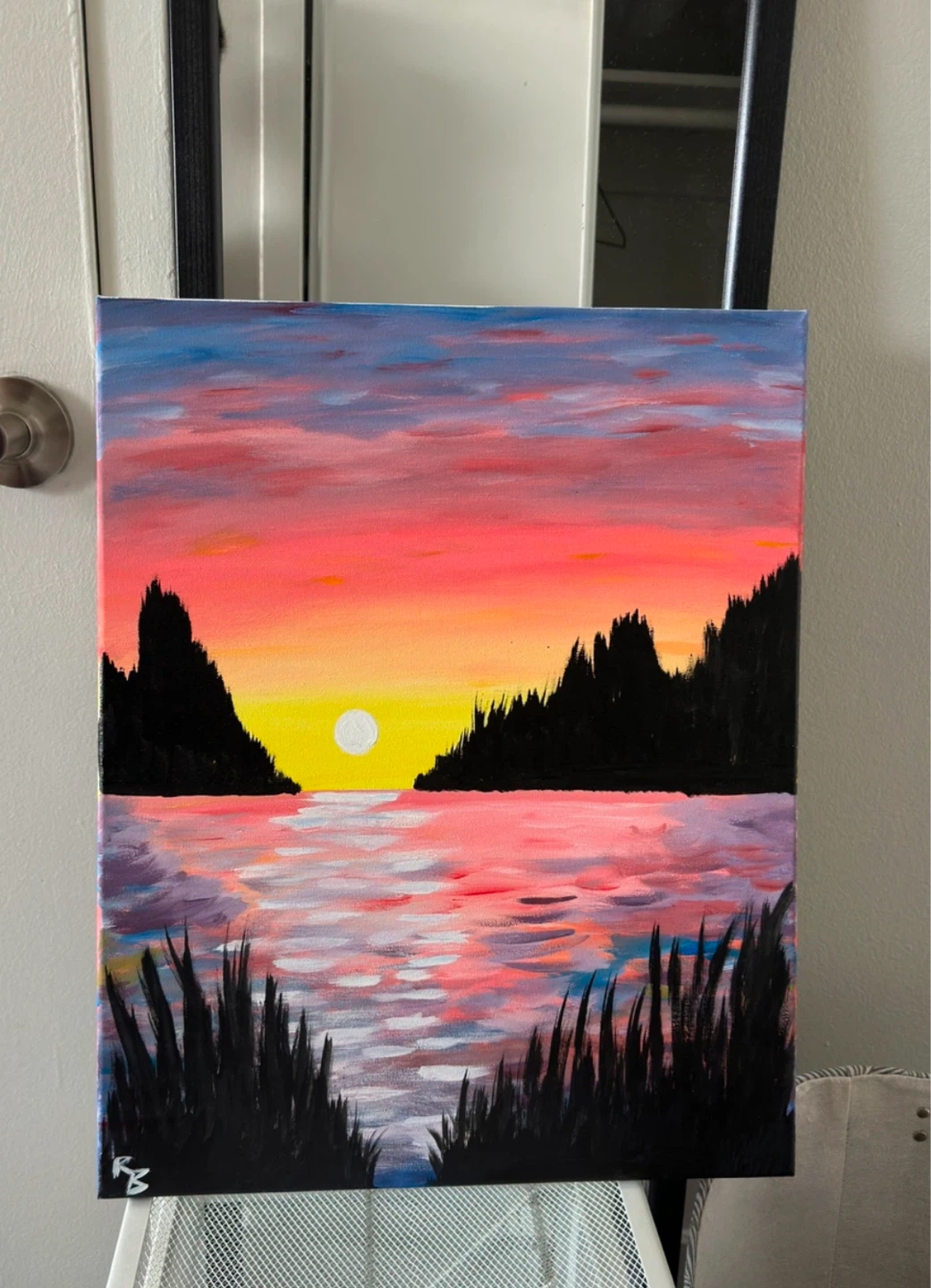 Original sunset acrylic painting on canvas