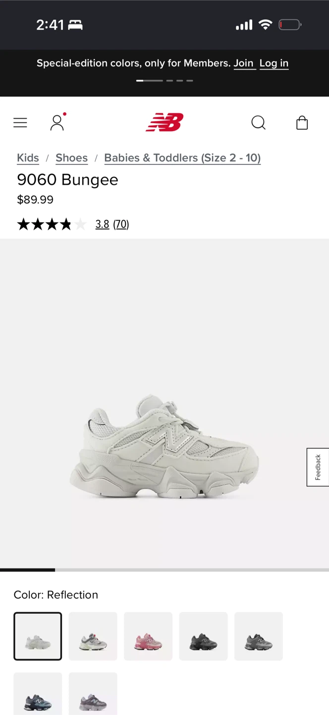 New Balance 9060 Bungee Toddler Sneakers size 6M