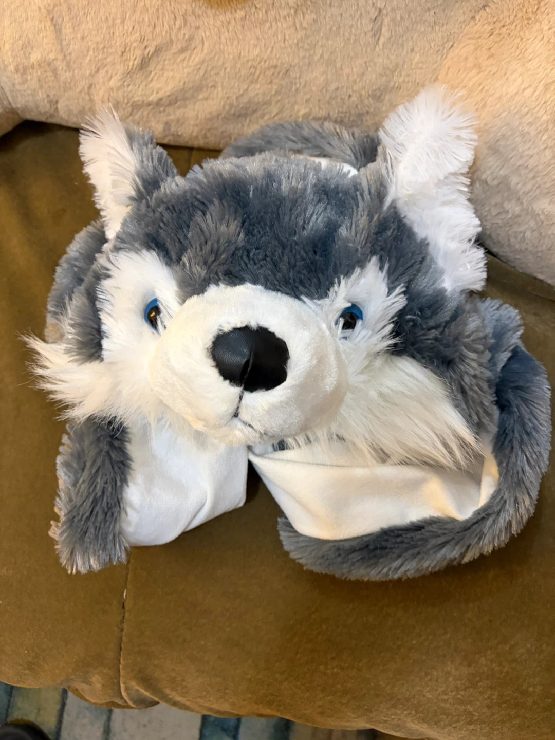Plush Wolf Hat with Mittens