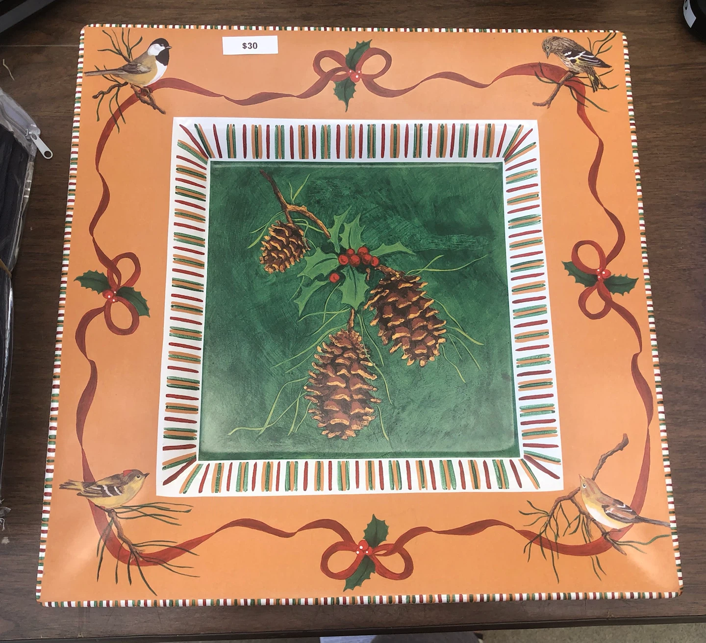 Holiday Serving Platter with Bird and Pinecone Design 🏈
