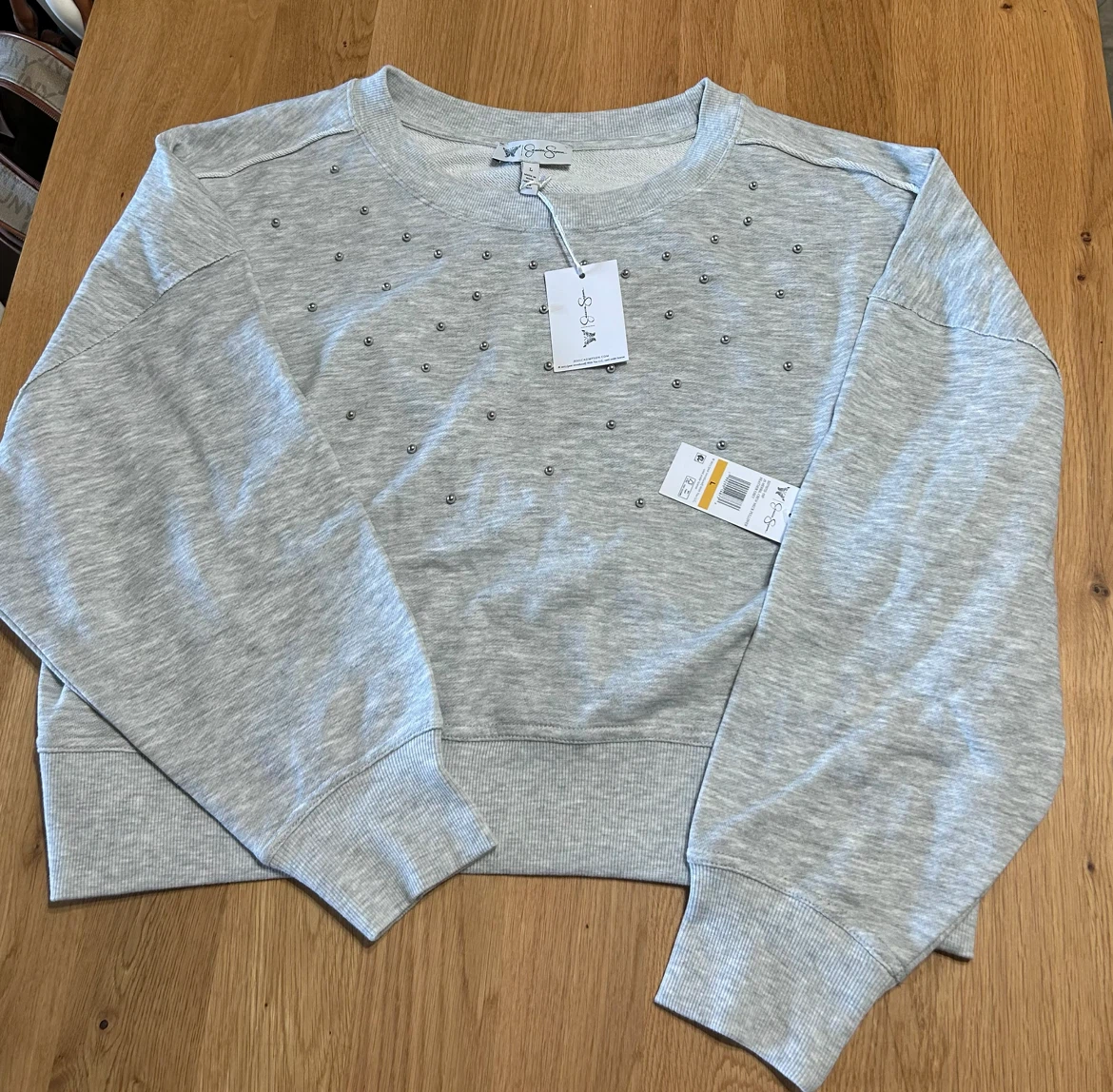 Jessica Simpson Embellished Pullover Sweatshirt - Grey