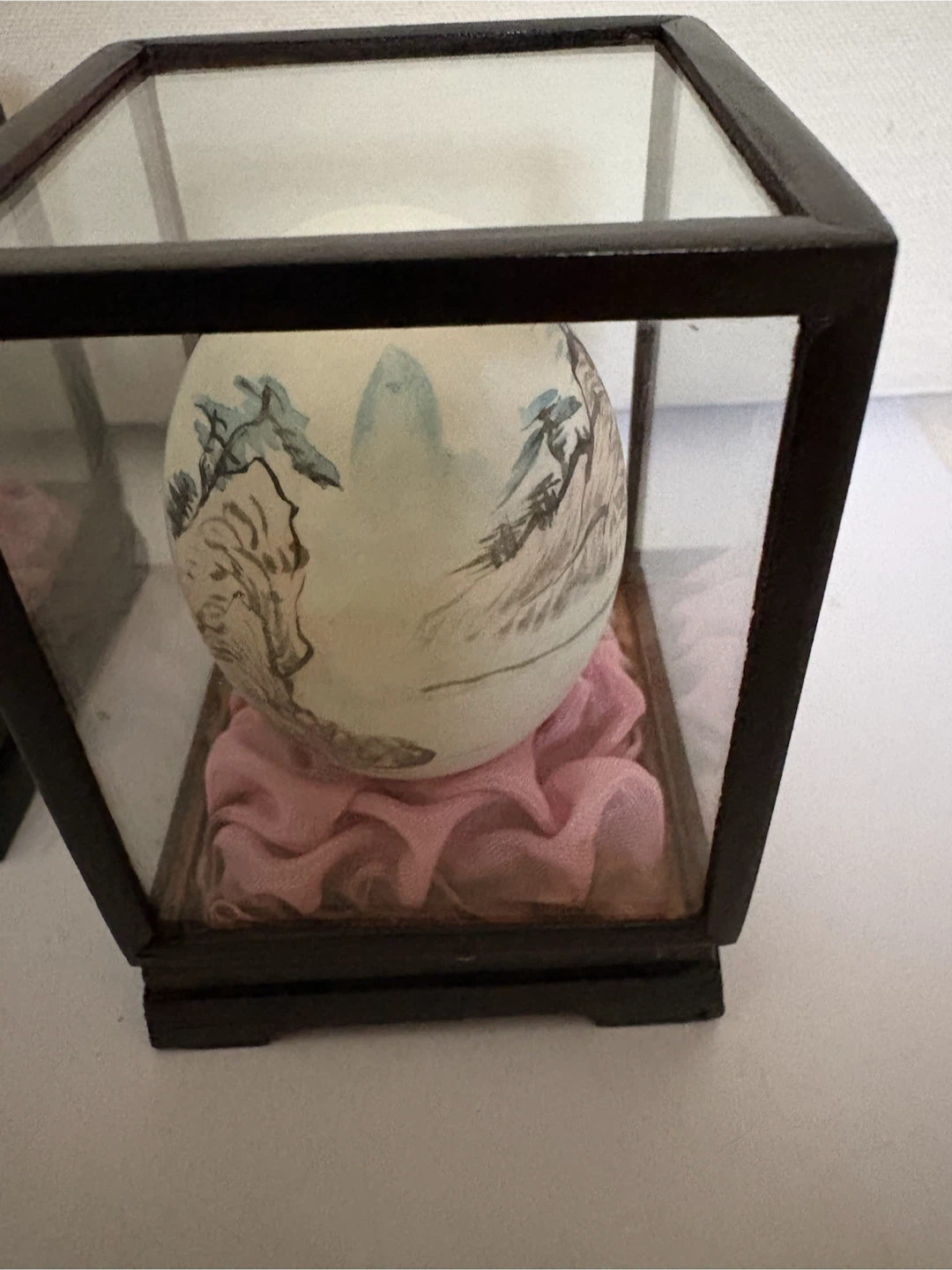 Two Vintage Hand-Painted Landscape Eggs in Glass Display Cases - photo 5