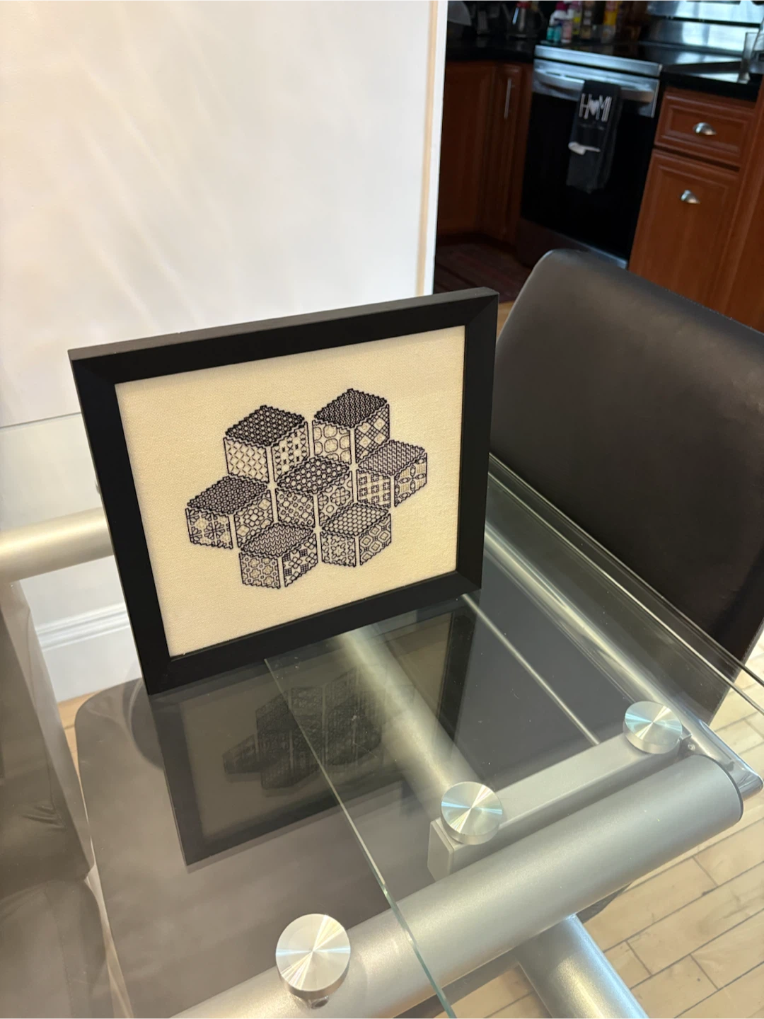 Framed Geometric Textile Art – Black & Natural - photo 4