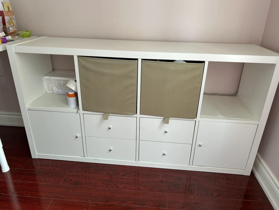 White IKEA KALLAX Shelving Unit with Drawers and Bins - photo 2