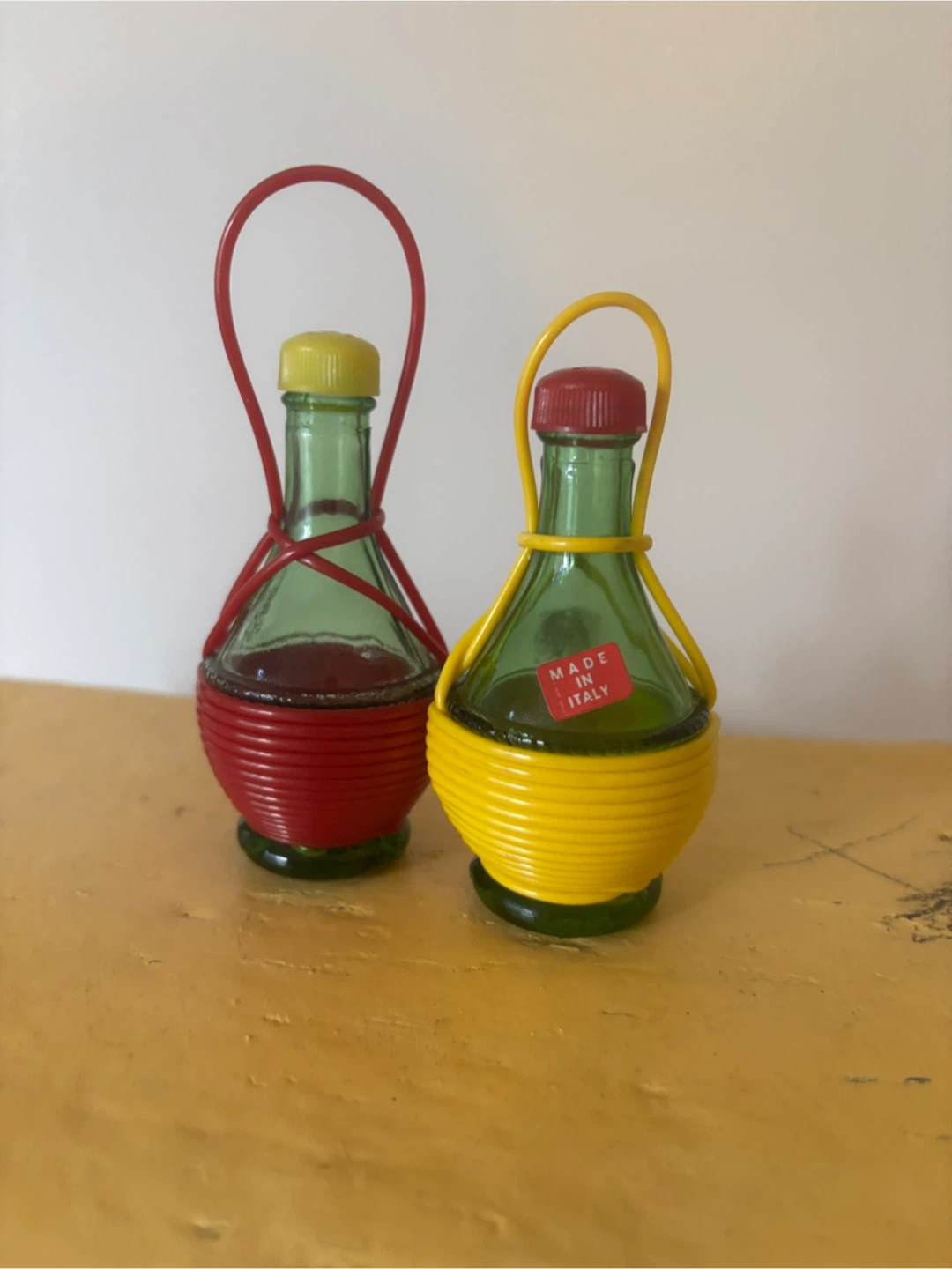 Vintage Italian Chianti Wine Green Glass Salt and Pepper Shakers