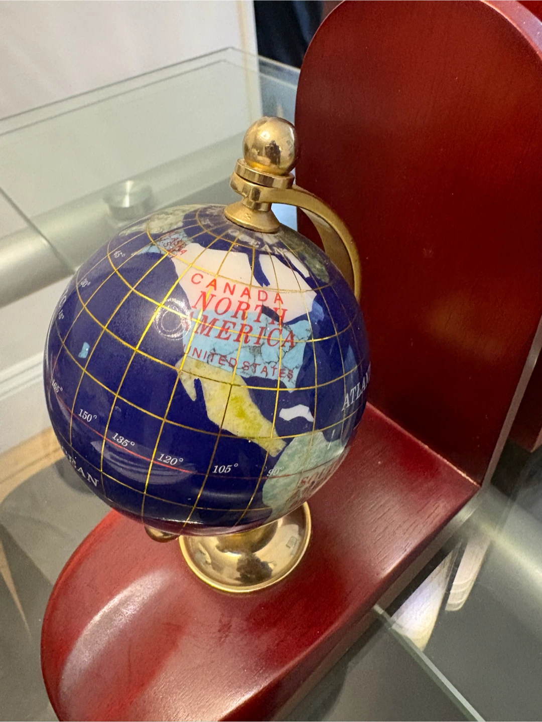 Vintage Globe Bookends – Mahogany Wood & Brass-Tone Set - photo 5