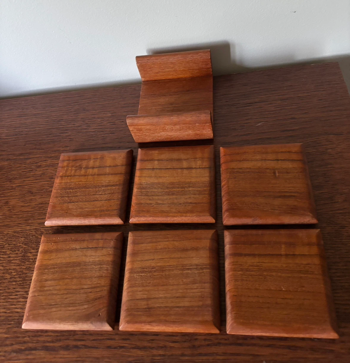 Set of 6 Teak Coasters with Holder - photo 2