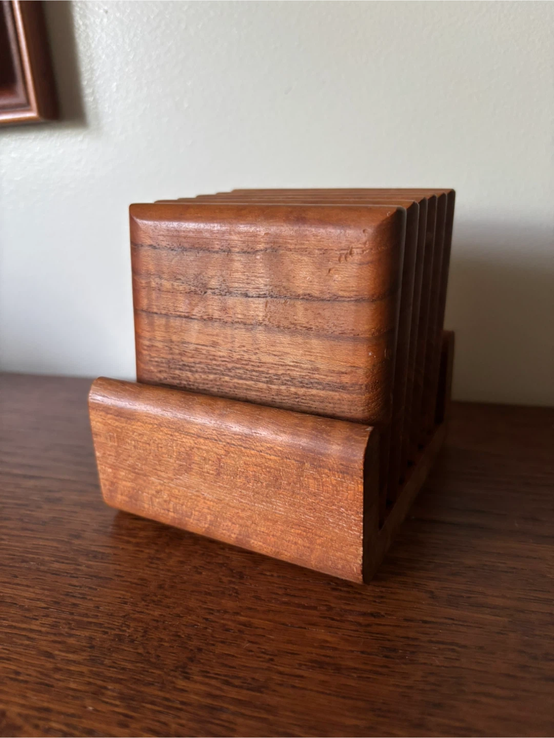 Set of 6 Teak Coasters with Holder - photo 3