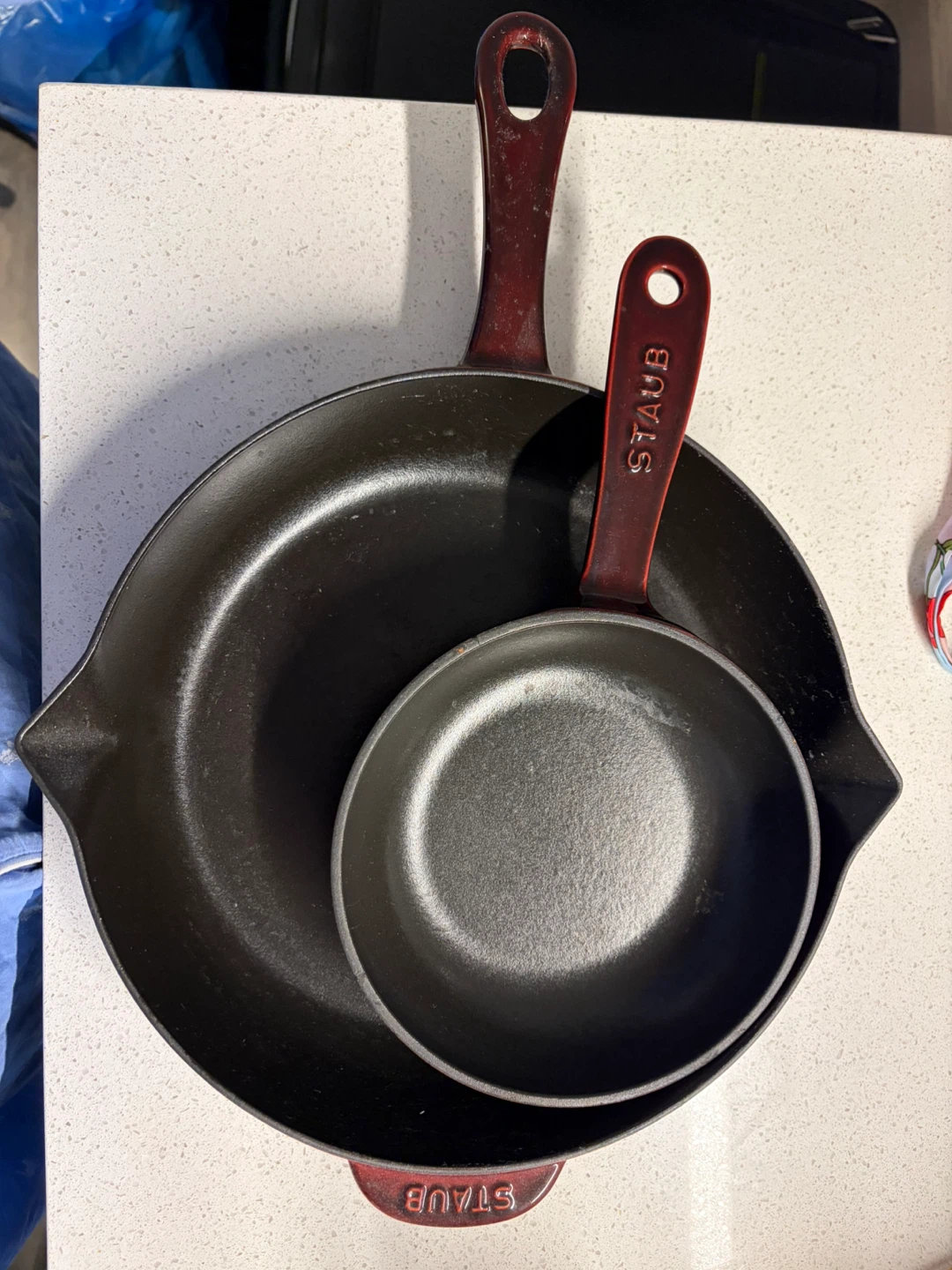 Two Staub Cast Iron Skillets - must sell by 23/9