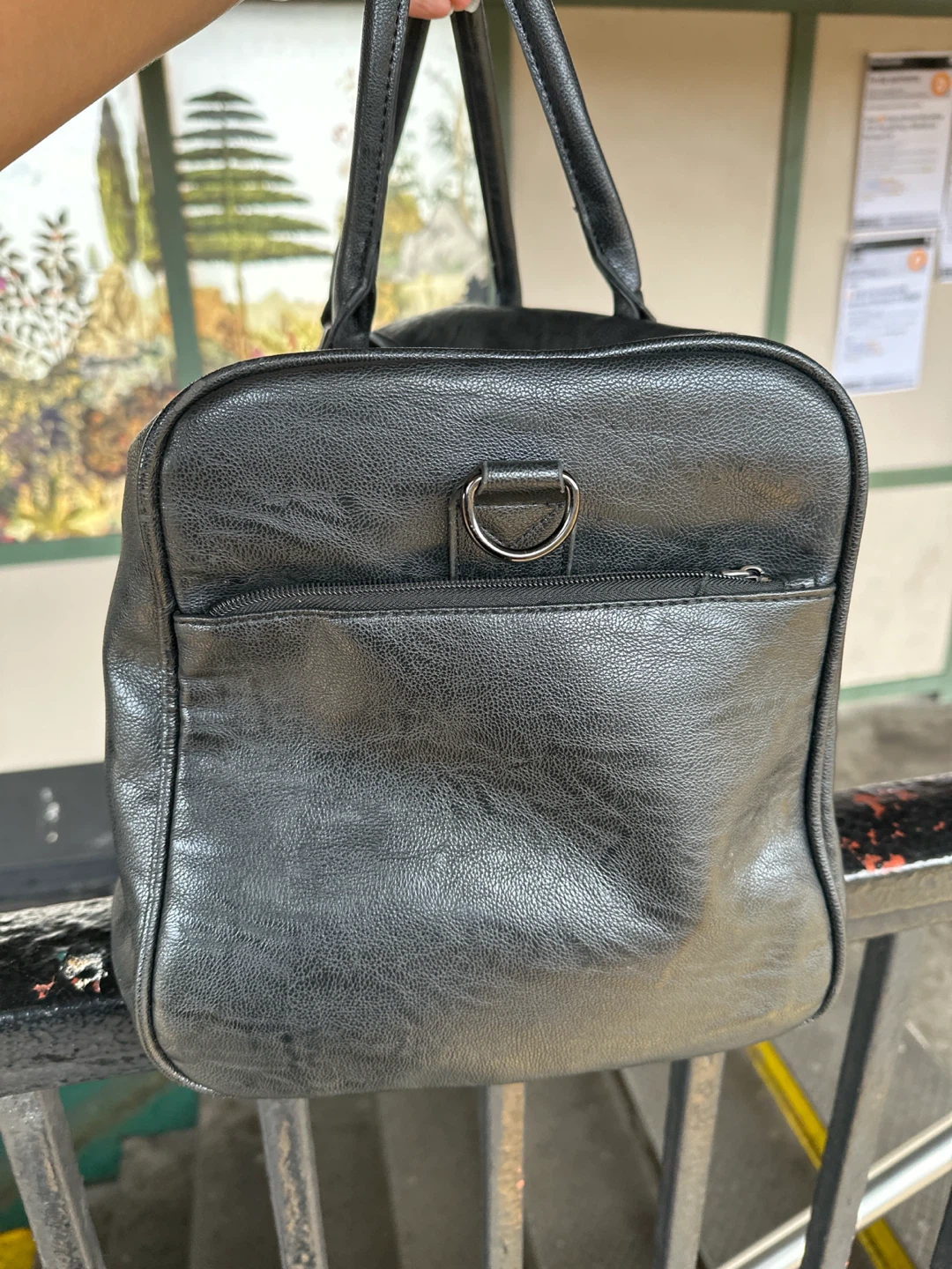 Black Faux Leather Duffle Bag - photo 2