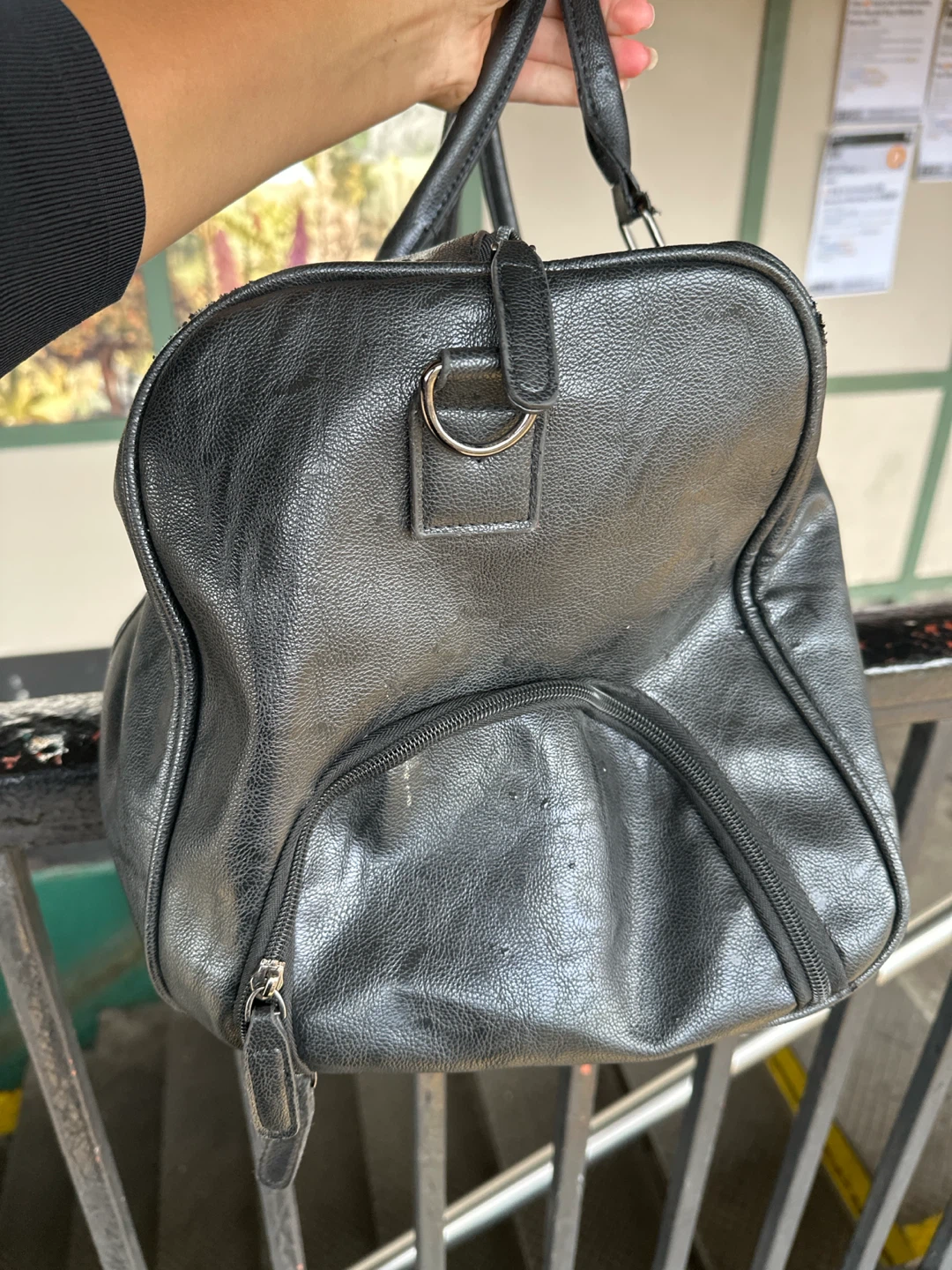 Black Faux Leather Duffle Bag - photo 3