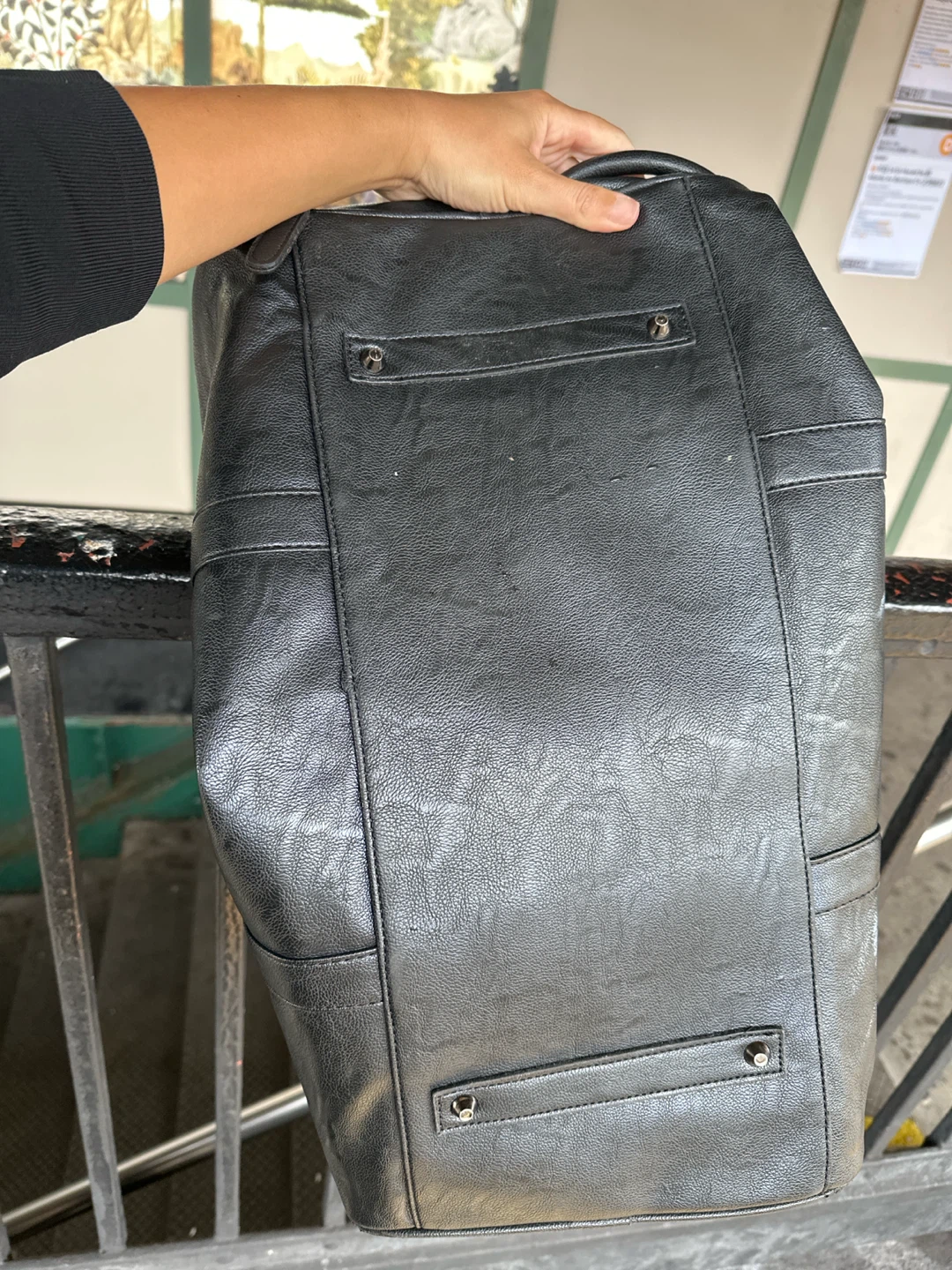 Black Faux Leather Duffle Bag - photo 4