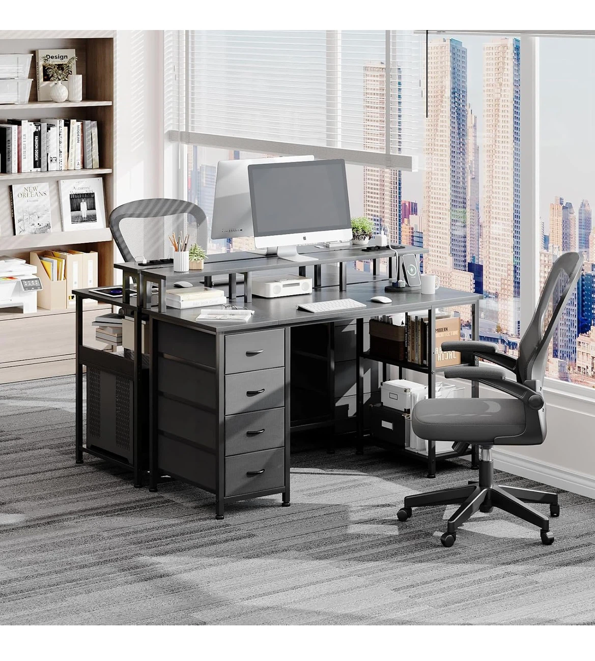 Reversible Computer Desk with 4 Drawers - photo 2