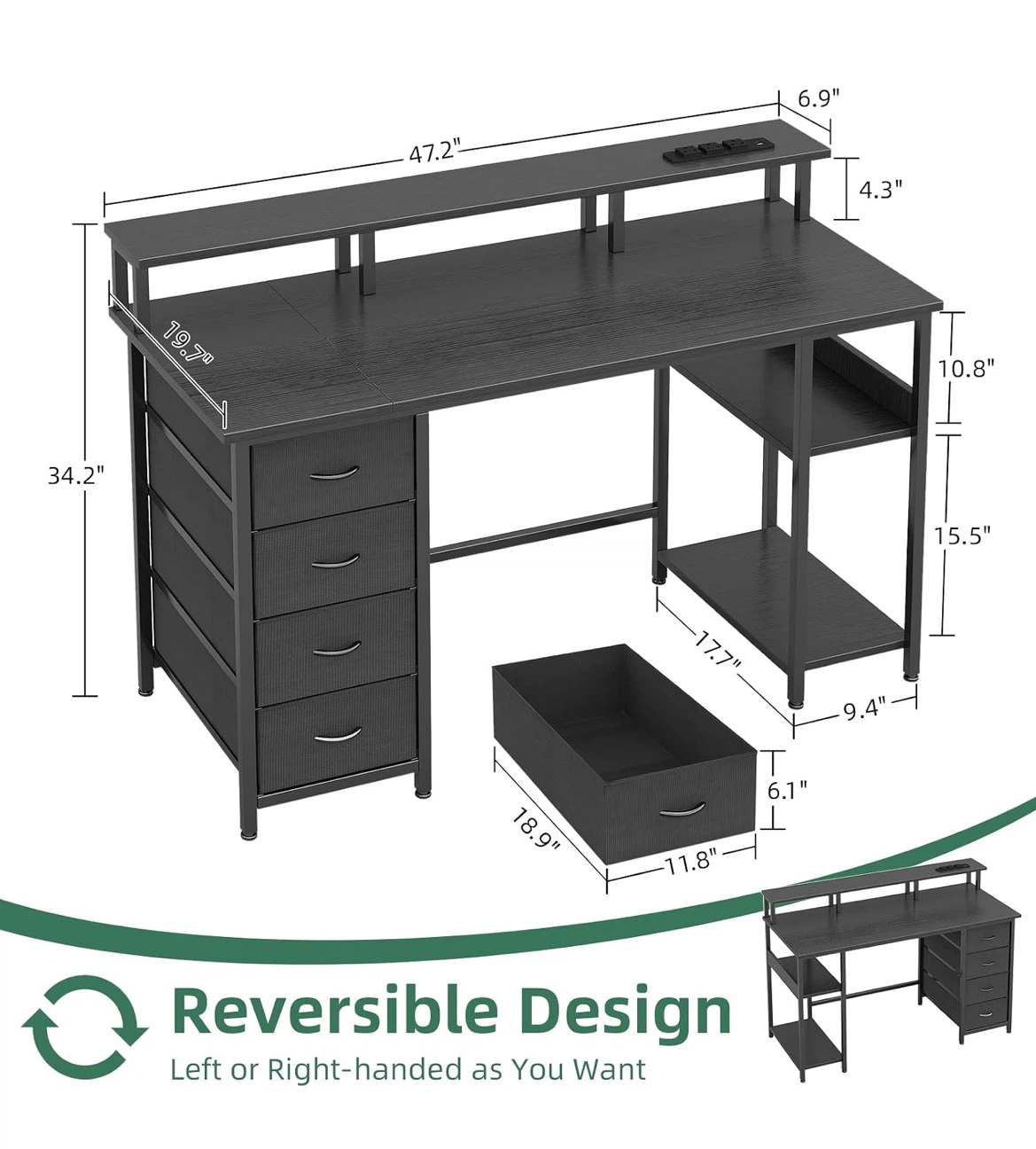 Reversible Computer Desk with 4 Drawers - photo 3