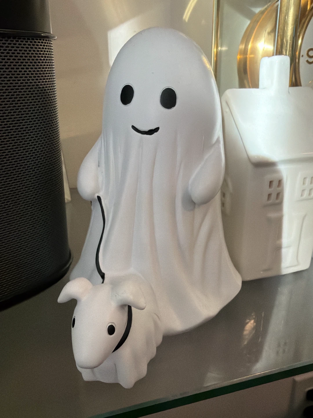 🏈 Ceramic Ghost Walking a Dog Halloween Decor
