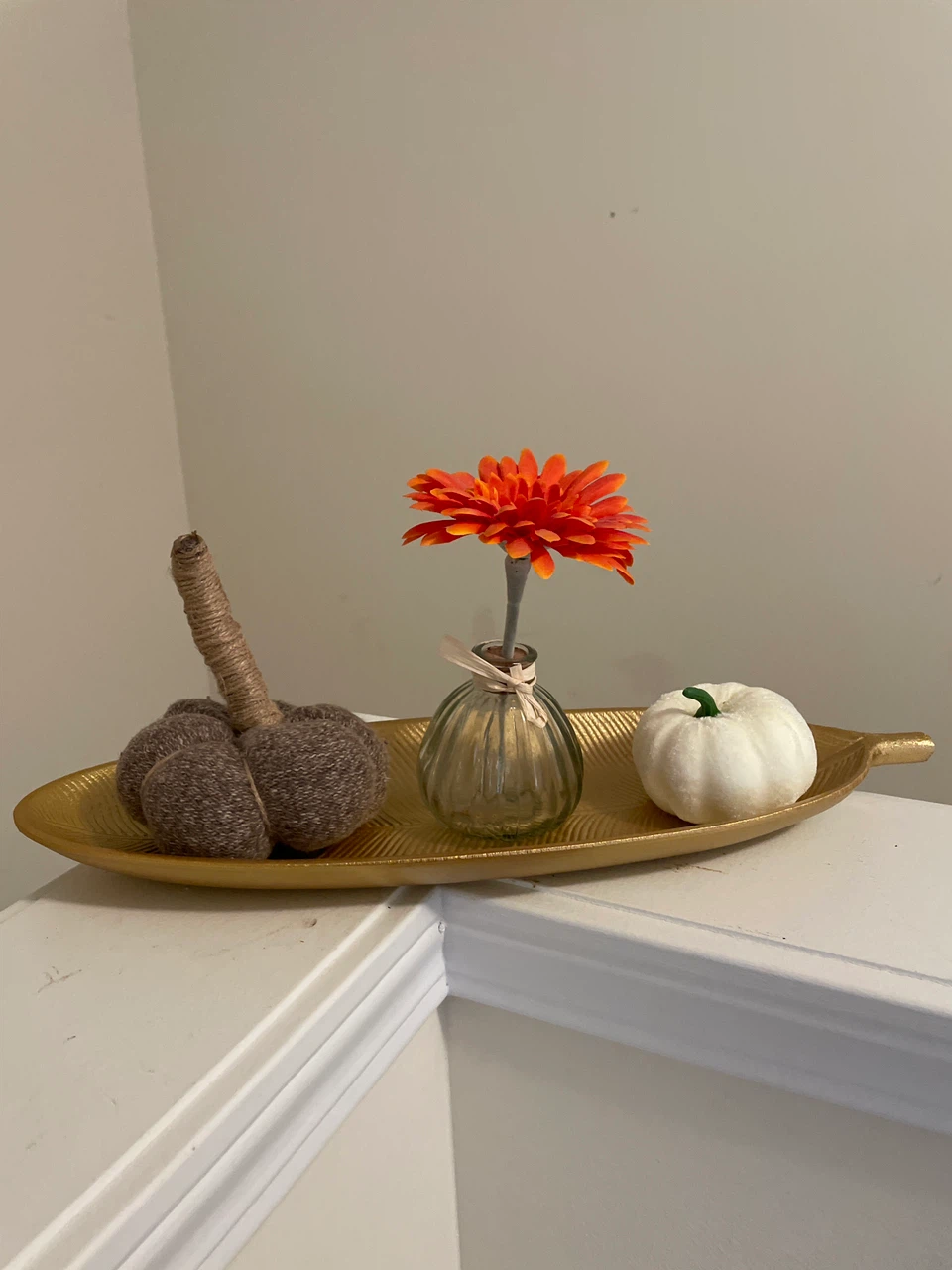 Gold Leaf Decorative Tray with Fall Decor