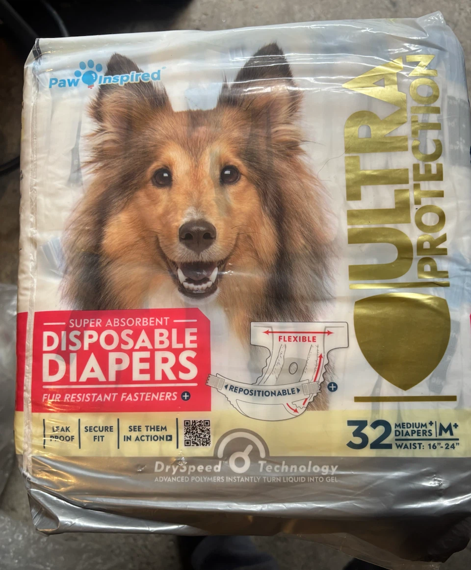 Paw Inspired Disposable Dog Diapers Medium 32 Pack