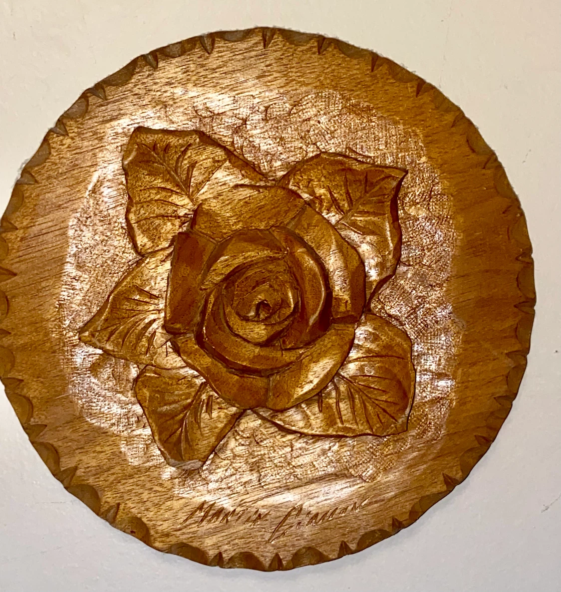 Vintage Hand-Carved Wooden Rose Wall Art - photo 3