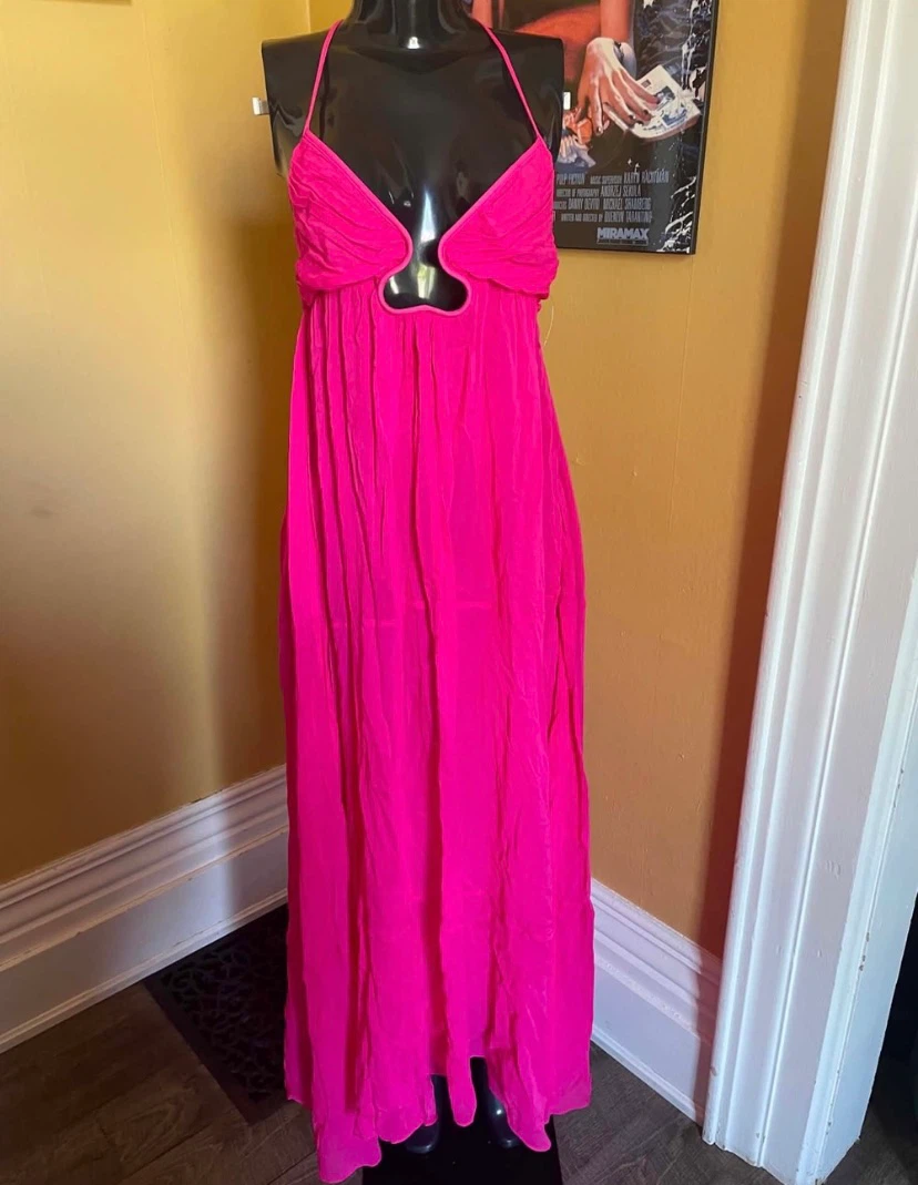 Zara Hot Pink Strappy Backless Maxi Dress