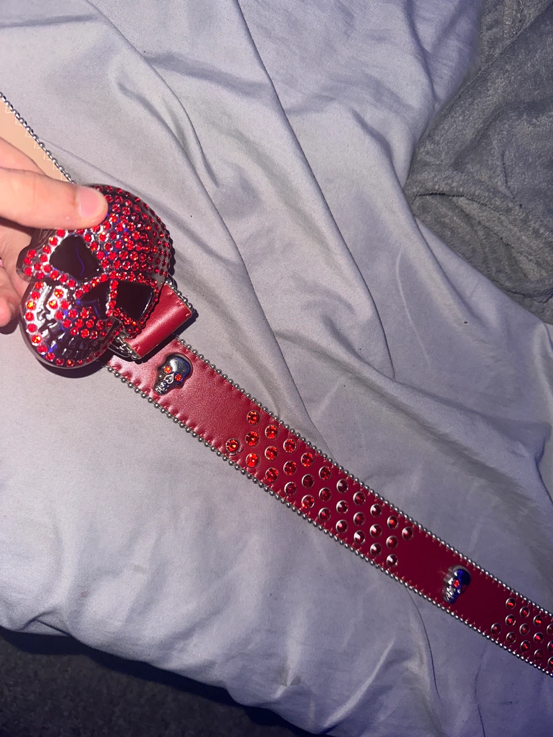 Red Rhinestone Skull Belt