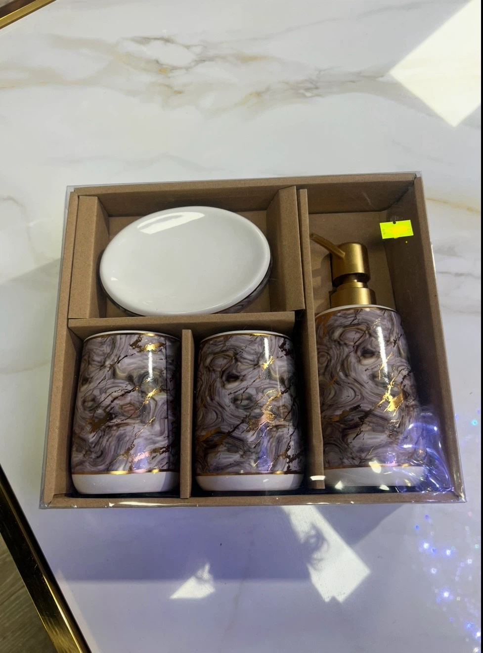 4-Piece Marble Pattern Bathroom Accessory Set
