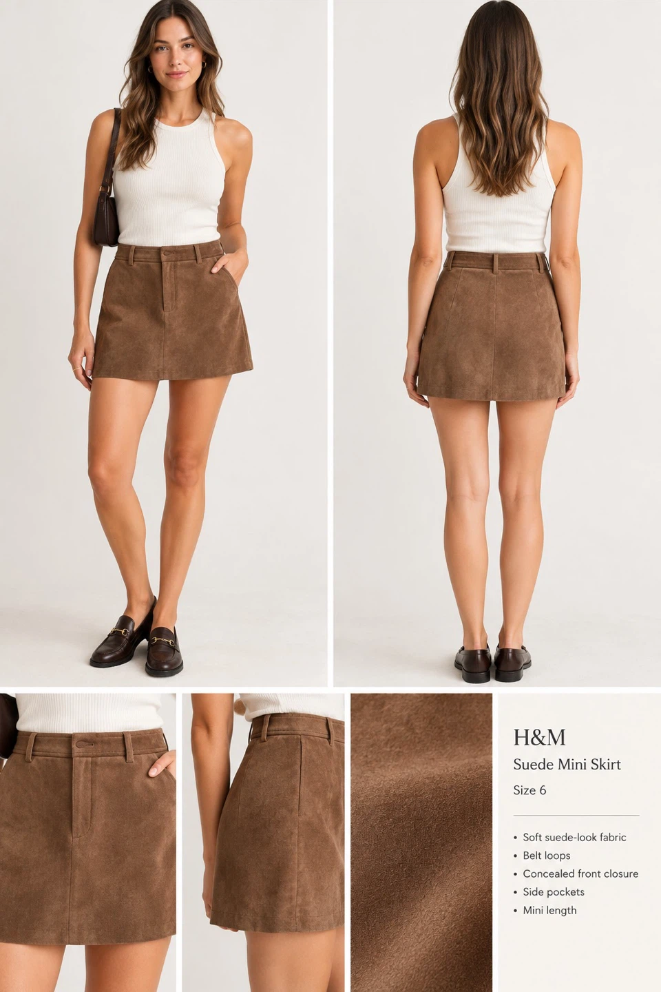 H&M Brown Suede-Look Mini Skirt