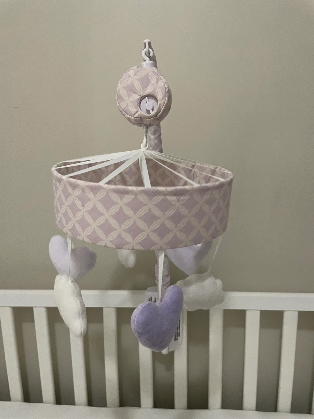 Crib Mobile with Heart and Cloud Plushies