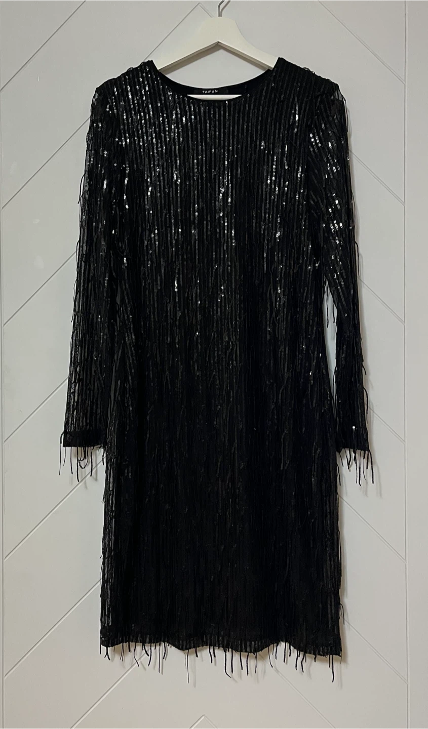 Taifun Black Sequin Fringe Dress Size 8 - photo 4
