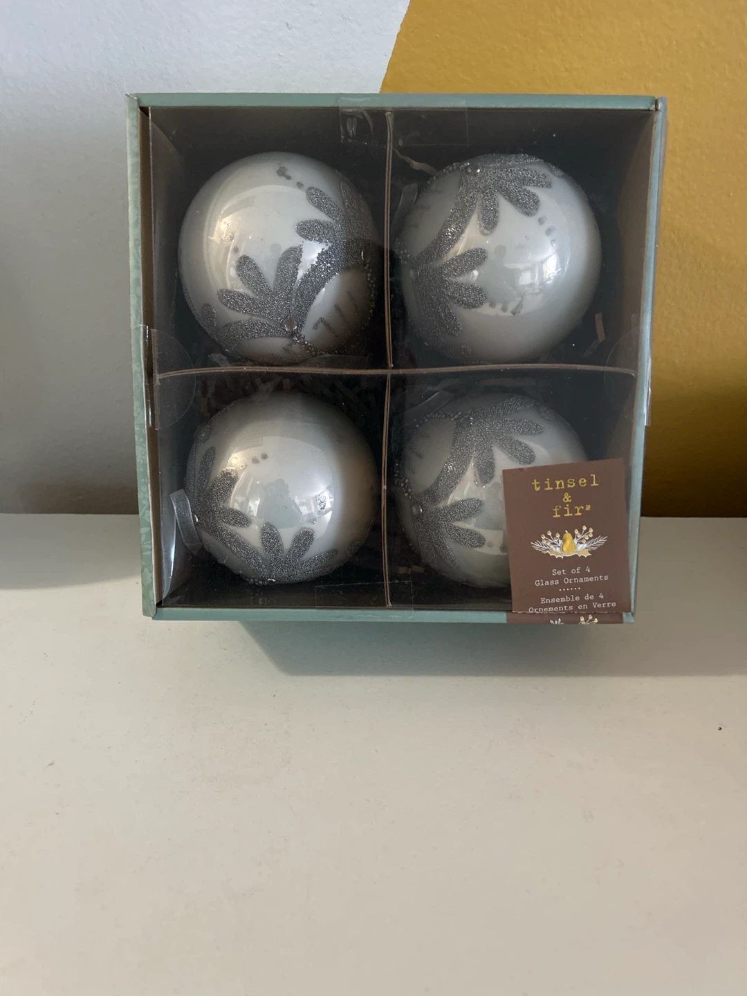 Tinsel & Fir Glass Christmas Ornaments Set of 4 🏈