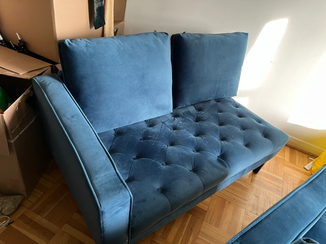 (OBO) Moving Sale - Navy Blue Large L-shaped Velvet Sofa - photo 2
