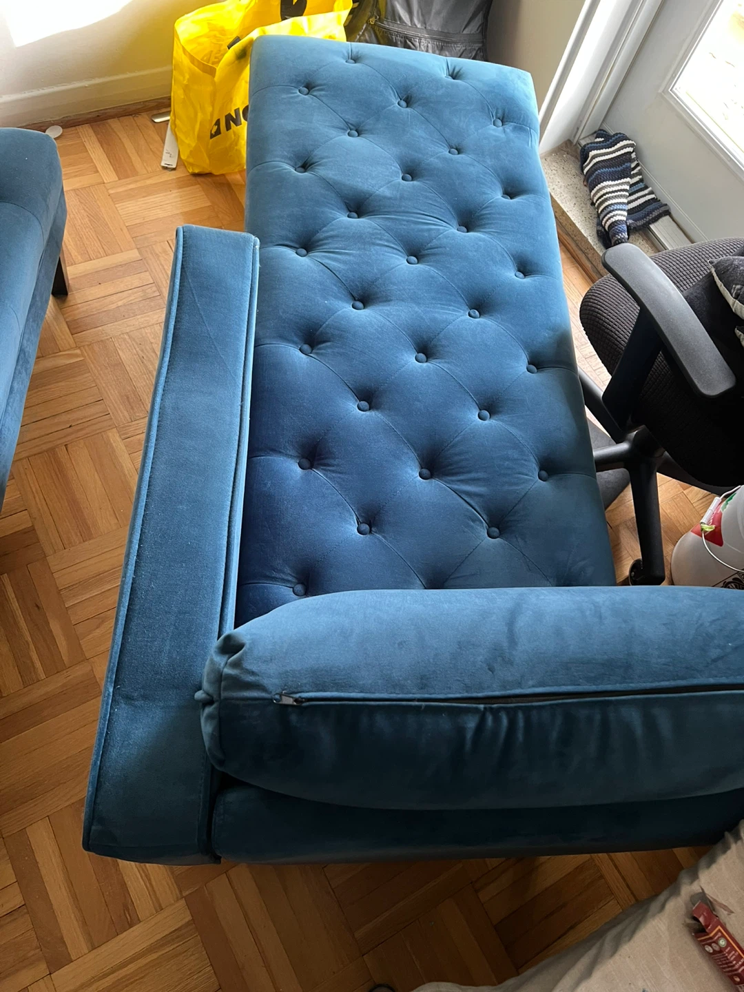 (OBO) Moving Sale - Navy Blue Large L-shaped Velvet Sofa - photo 3