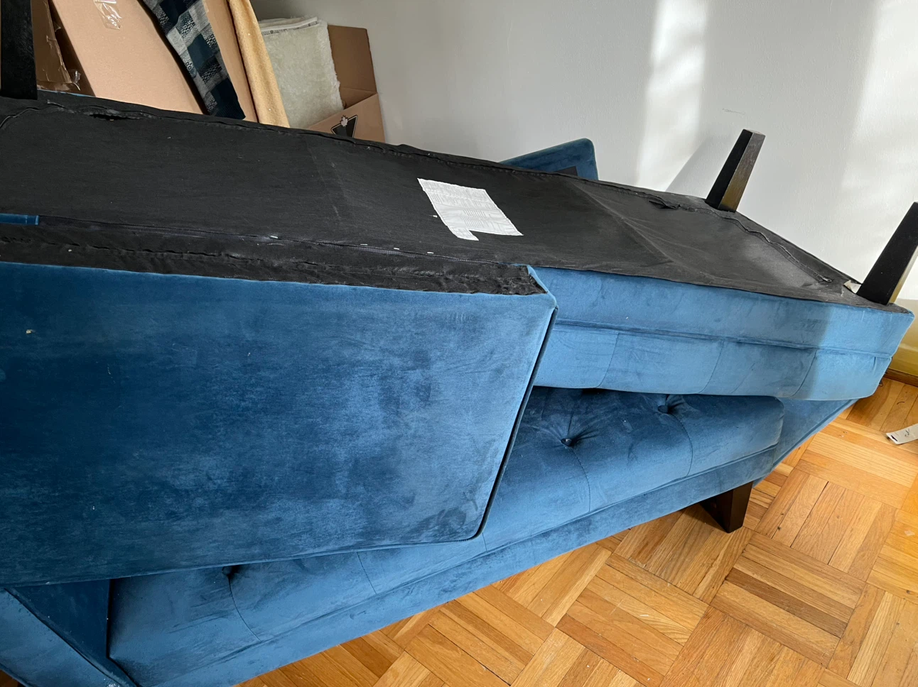 (OBO) Moving Sale - Navy Blue Large L-shaped Velvet Sofa - photo 4