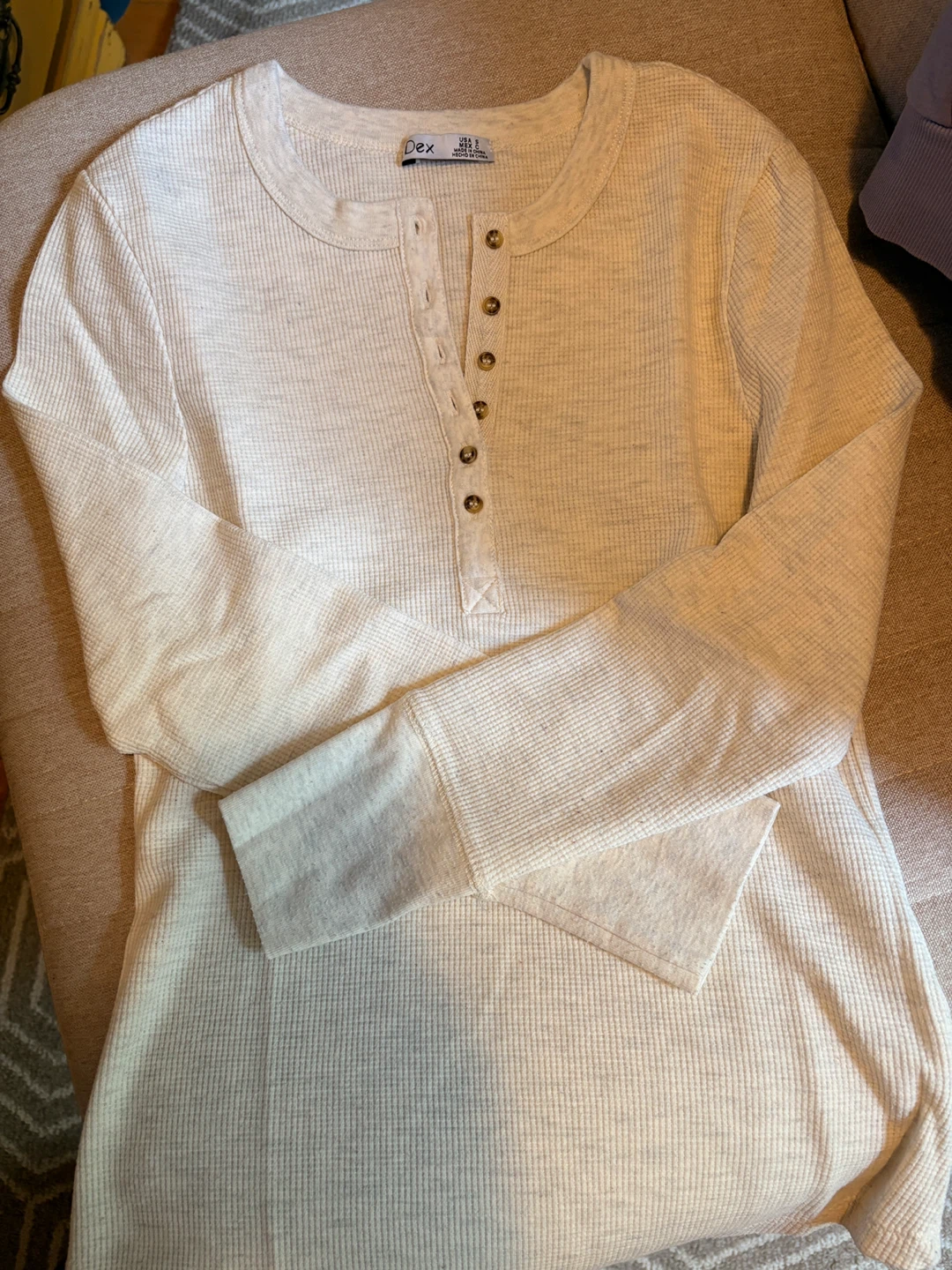 Dex Long Sleeve Waffle Henley - Size Small